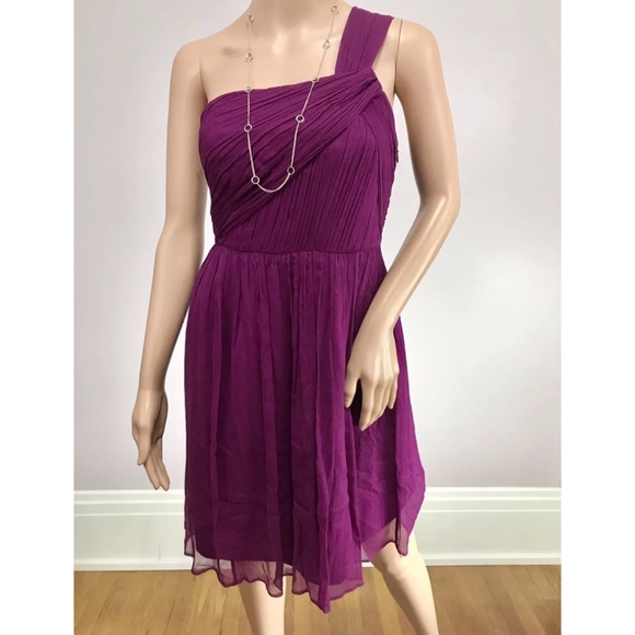 one shoulder magenta dress